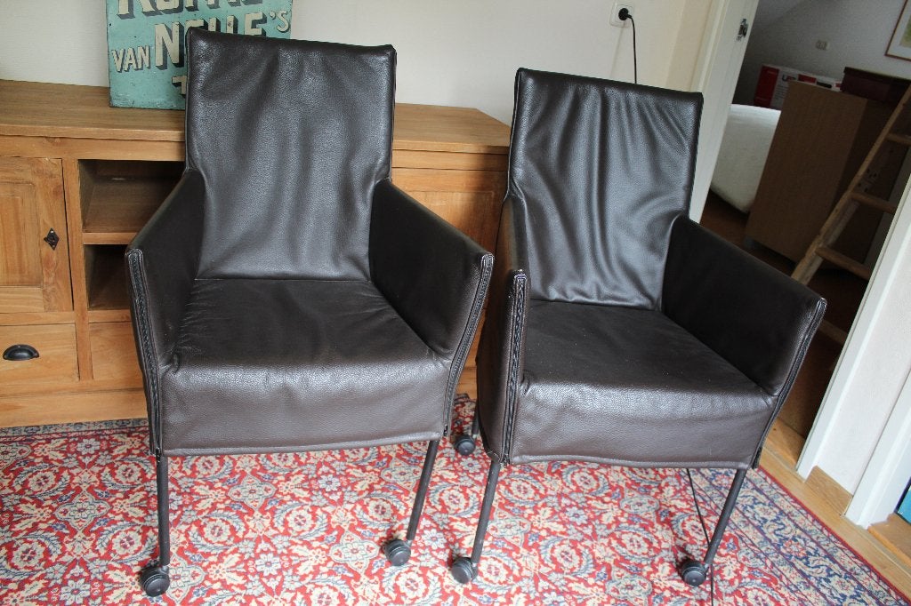 4 eetkamerstoelen leer, Ophalen, Gebruikt, Bruin, Leer