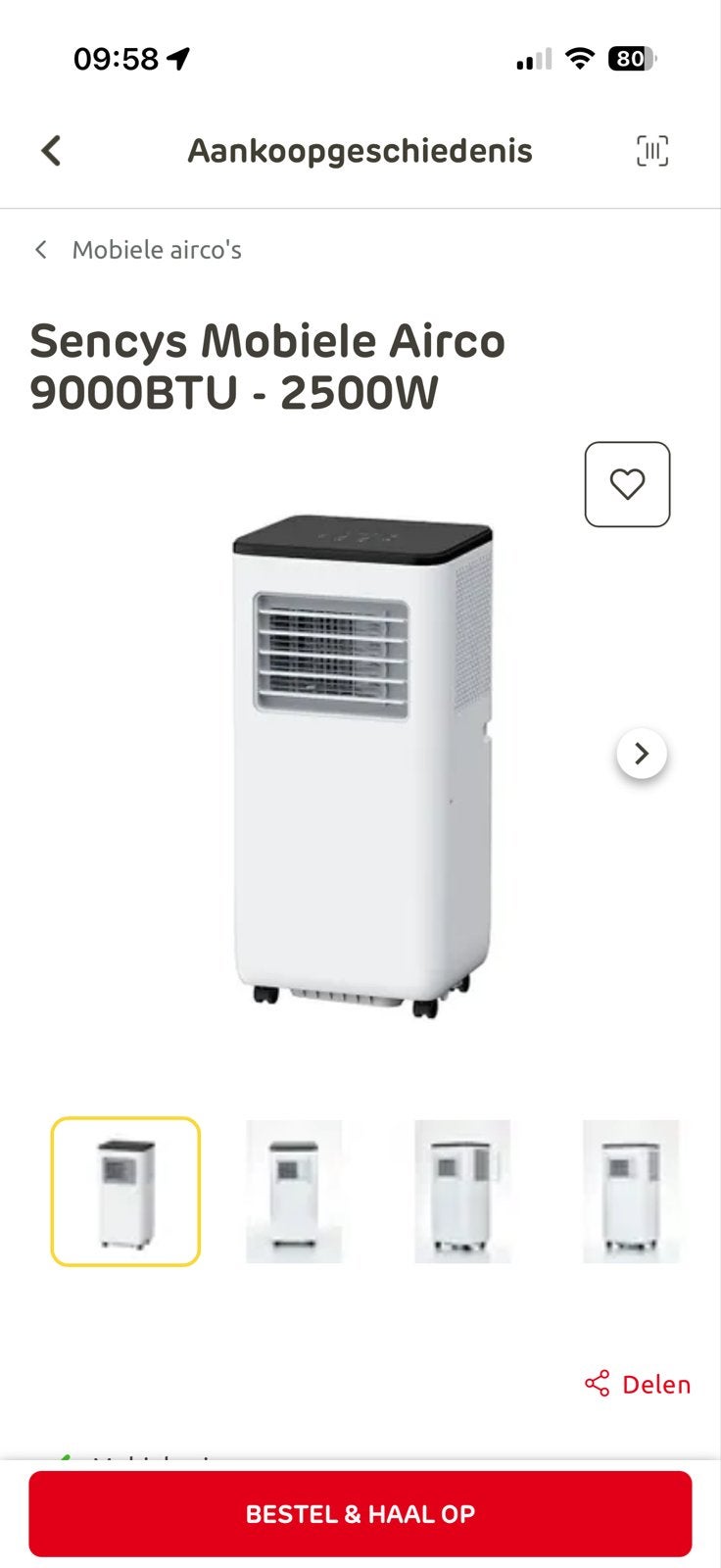 Sencys Mobiele Airco 9000BTU - 2500W, Witgoed en Apparatuur, Ophalen, Minder dan 60 m³, 3 snelheden of meer, Zo goed als nieuw