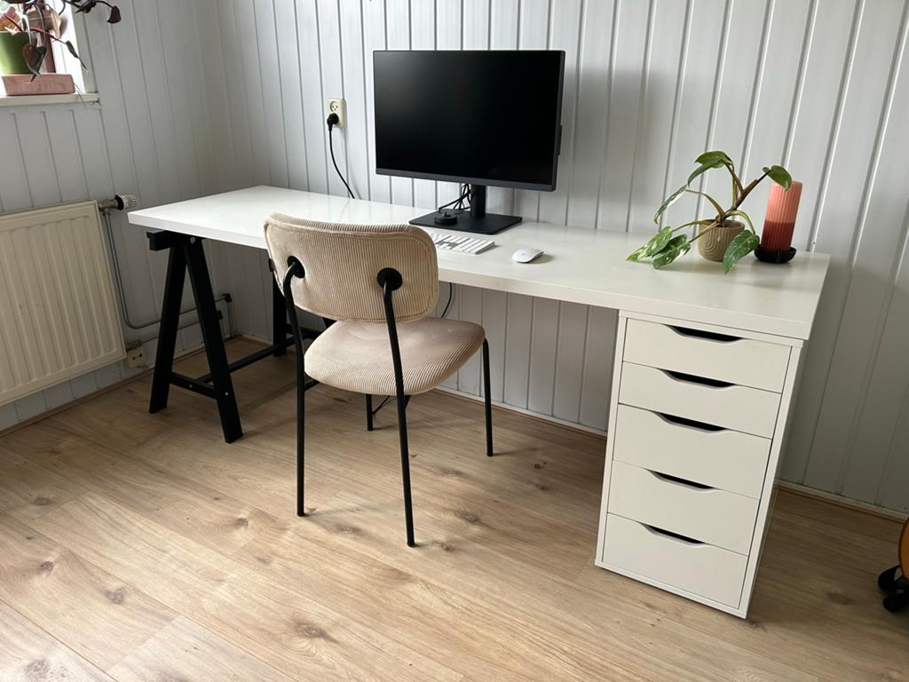 IKEA Linnmon / Alex Bureau met schragen en lades, Huis en Inrichting, Ophalen, Gebruikt, Met lades, Spaanplaat of MDF