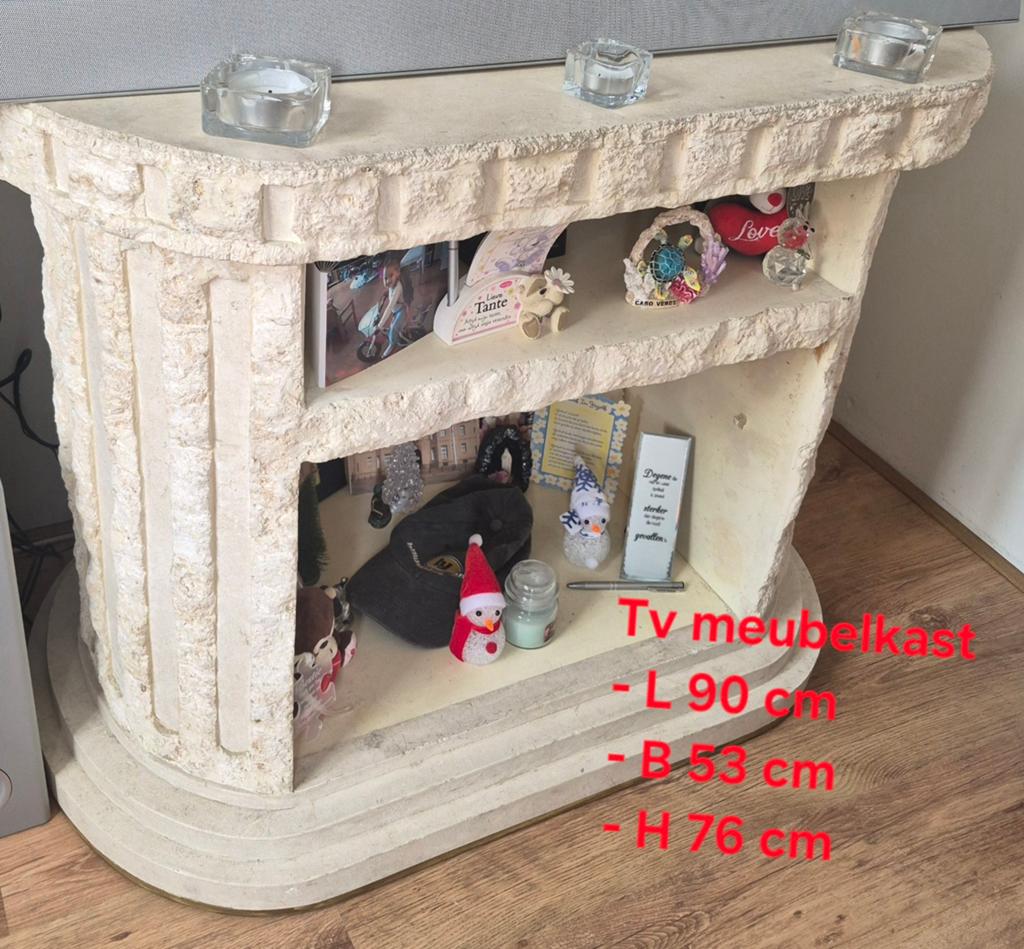 Stenen Salontafel en tv kast, Ophalen of Verzenden, Vrijstaande haard, Elektrische haard