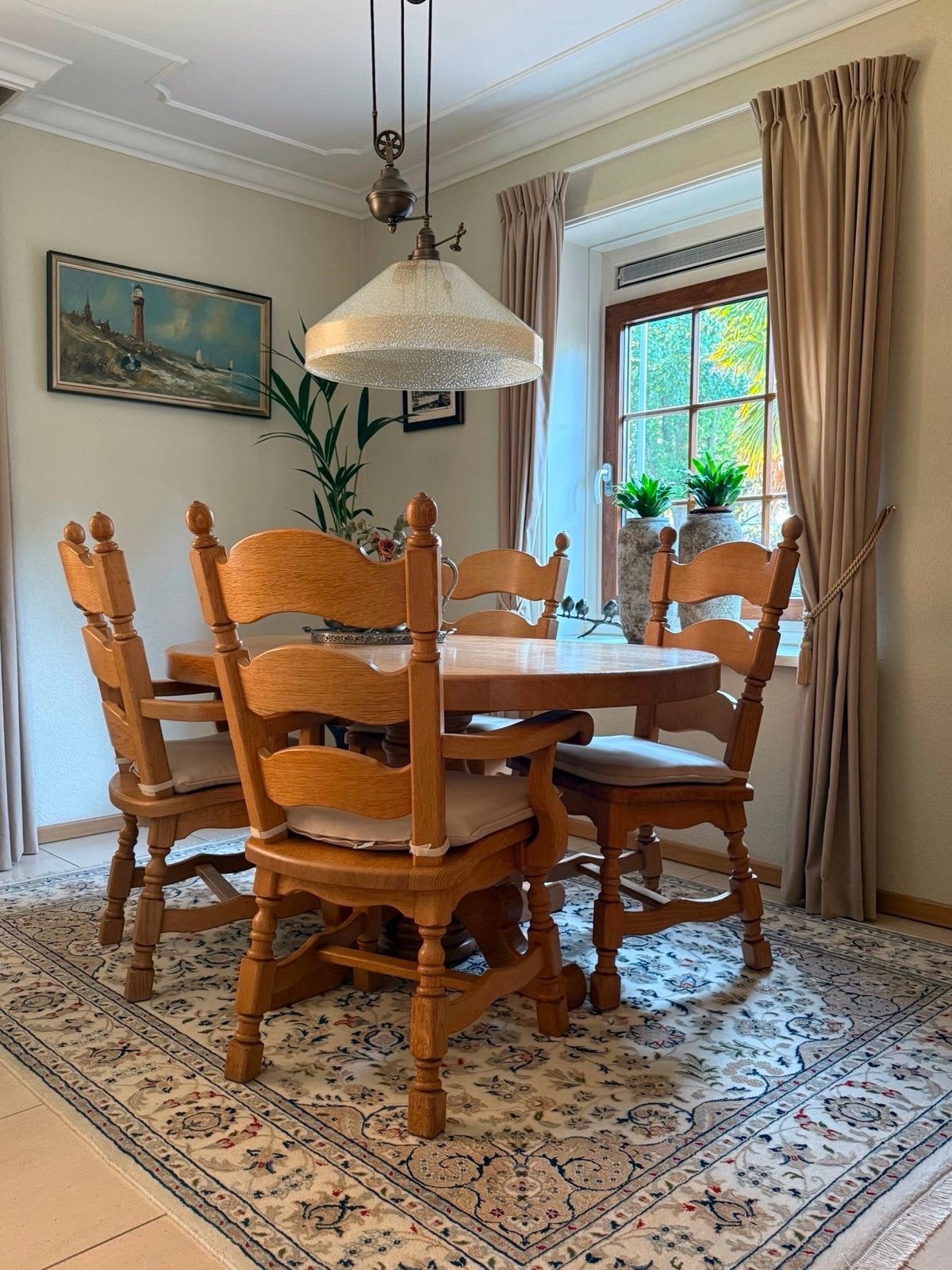 Eiken eettafel met 4 stoelen Oisterwijk, Ophalen, Gebruikt, Eikenhout, Overige vormen