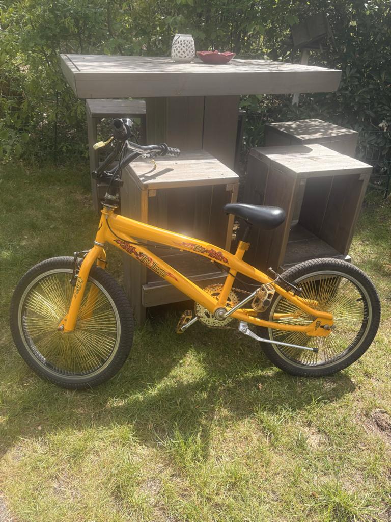 Gele BMX fiets met gouden spaken, stunten maar!, Gebruikt, Staal, Heren, Overige typen