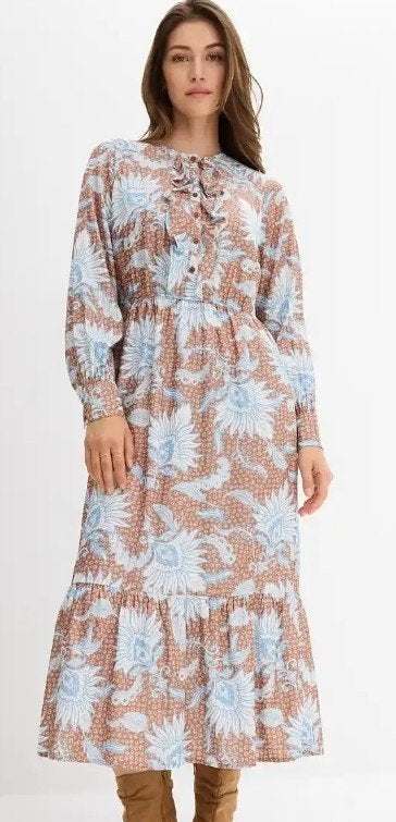 Boho Ibiza maxi jurk maat 42 nieuw blauw bruin, Bonprix, Blauw, Maat 42/44 (L), Nieuw