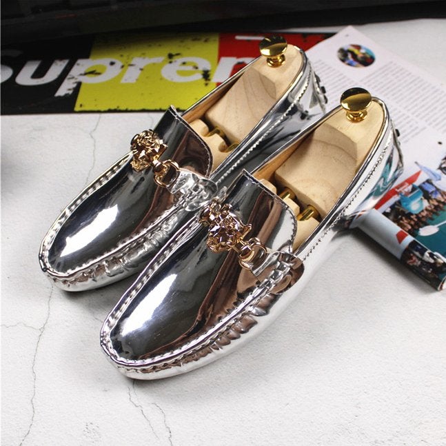 Zilveren heren loafers schoenen mannen lakschoenen lak, Verzenden, Nieuw, Overige kleuren, Loafers