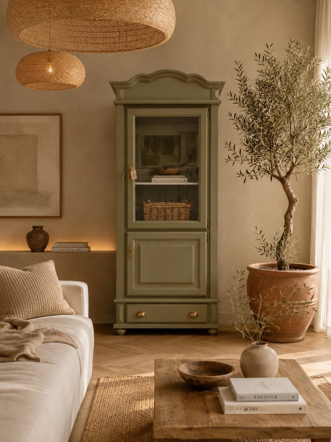 Buffetkast servieskast vitrinekast eendeurskast taupe, Ophalen, 200 cm of meer, 50 tot 100 cm, Zo goed als nieuw