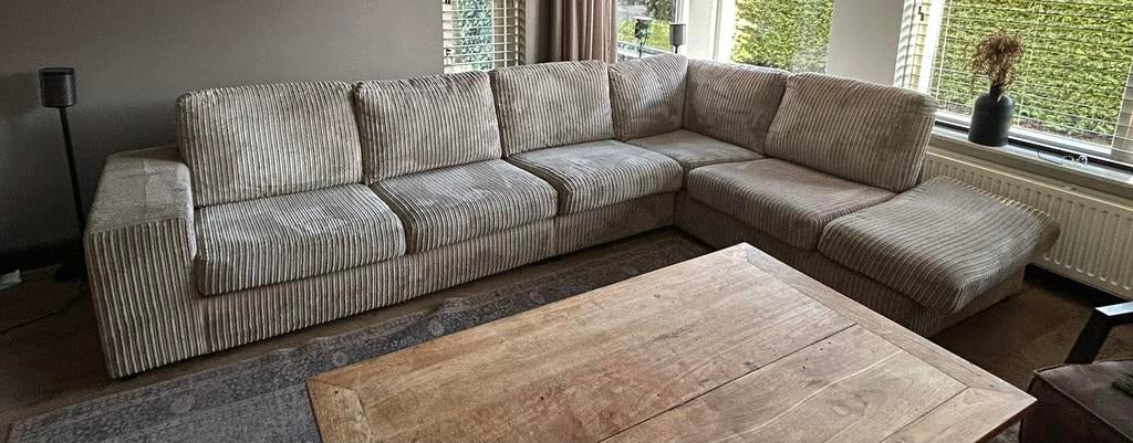 Beige ribstof hoekbank (tot maandag online!!), Huis en Inrichting, Banken | Complete zithoeken, Ophalen, Gebruikt, Stof