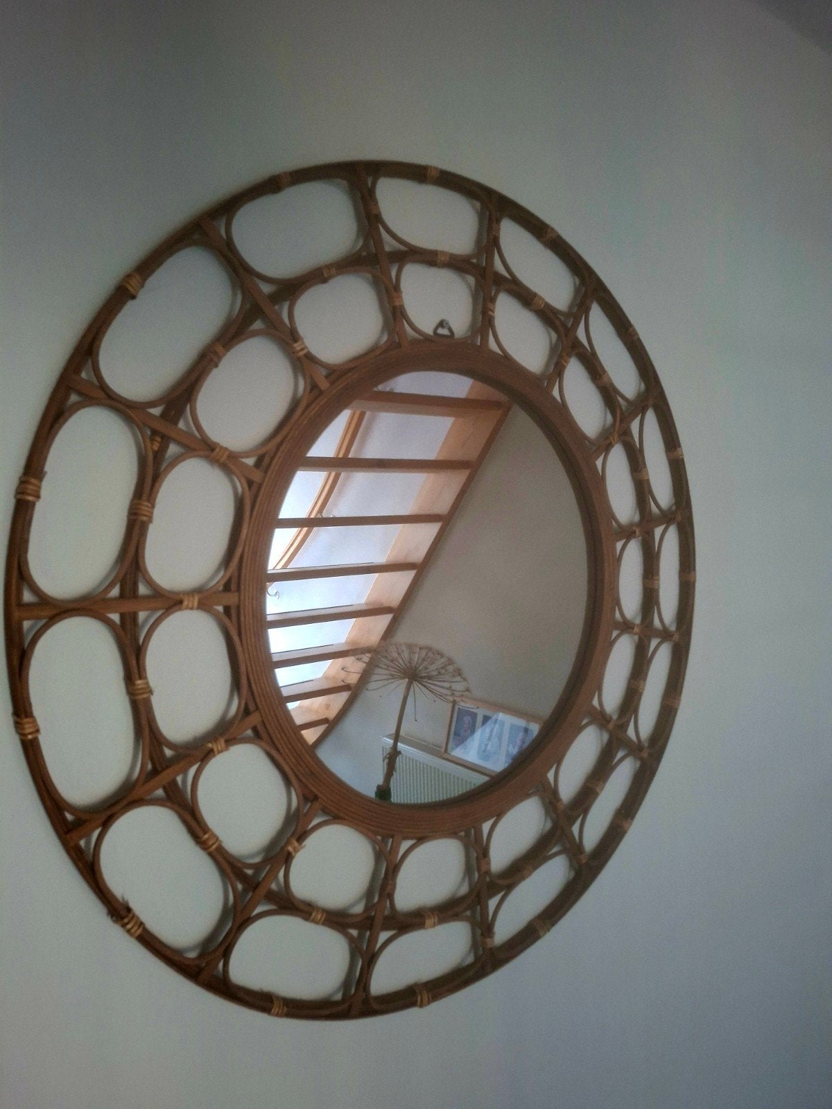 Nieuwe ronde rotan spiegel - 90 cm diameter, Huis en Inrichting, Woonaccessoires | Spiegels, Ophalen, Rond, Nieuw, 75 tot 100 cm