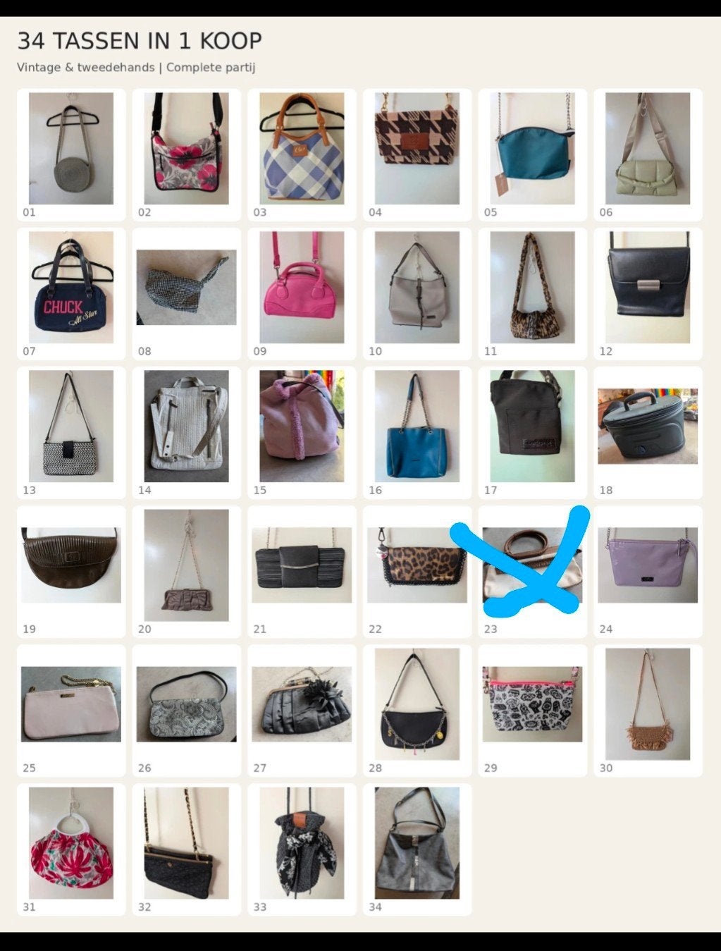 Partij van 33 vintage & trendy damestassen, bekende merken, Overige kleuren, Ophalen of Verzenden, Handtas, Gebruikt
