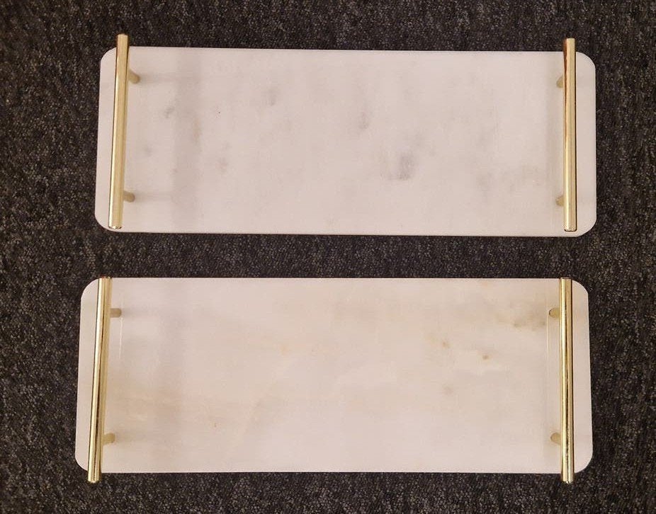 Set van 2 marmer dienbladen met gouden handvatten, Ophalen, Zo goed als nieuw, Rechthoekig, Overige materialen