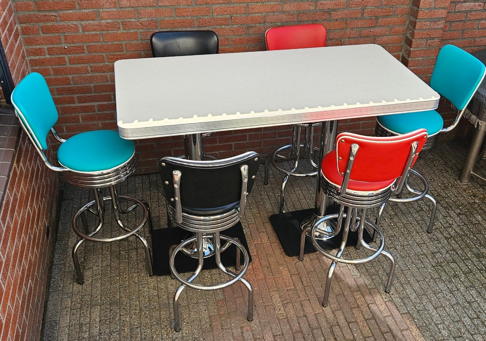FIFTIES SIXTIES AMERIKAANSE BARKUKKEN BEL AIR BARTAFEL, Ophalen, 5 krukken of meer, 60 tot 90 cm, Met voetsteun