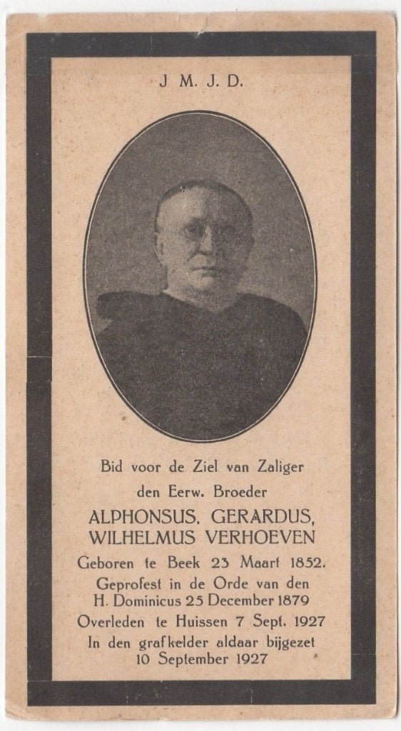 broeder Alphonsus Verhoeven 1852 Beek + 1927 Huissen, Verzamelen, Ophalen of Verzenden