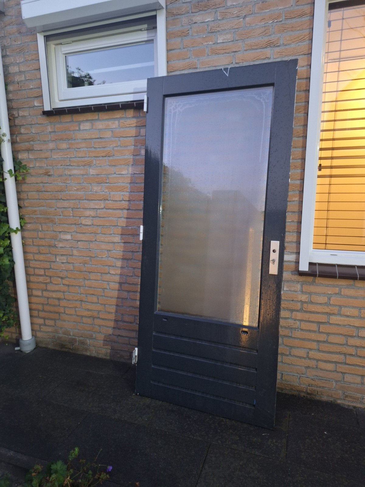 Gebruikte hardhouten buitendeur met glas 211,5 x 93, Ophalen, Gebruikt, Minder dan 80 cm, Buitendeur