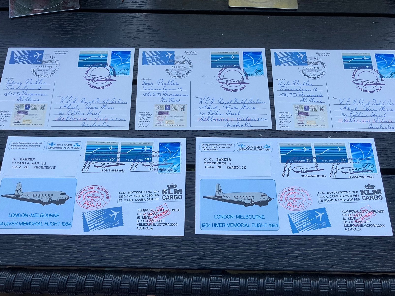 Vluchten naar Melbourne, 5 poststukken uit 1984, Ophalen of Verzenden, Envelop
