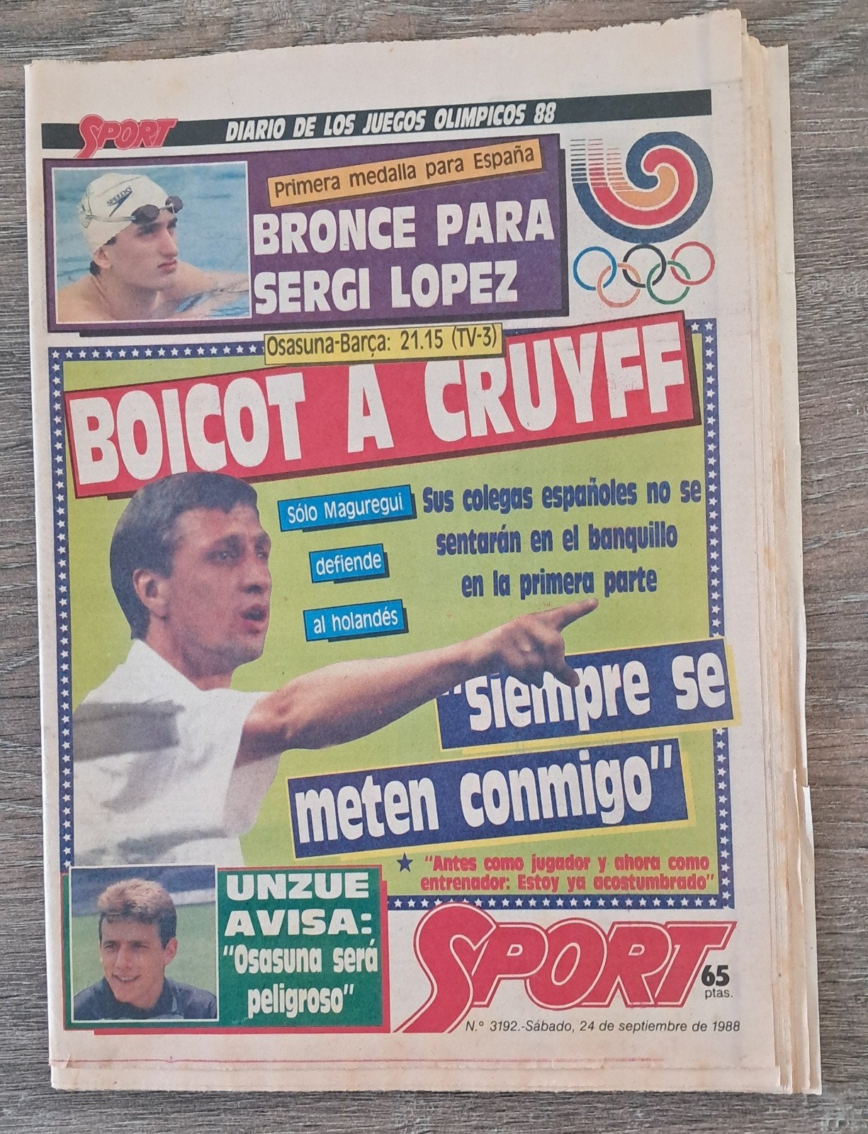 Spaanse krant SPORT met Cruijff en Olympische Spelen '88, Ophalen of Verzenden, Boek of Tijdschrift