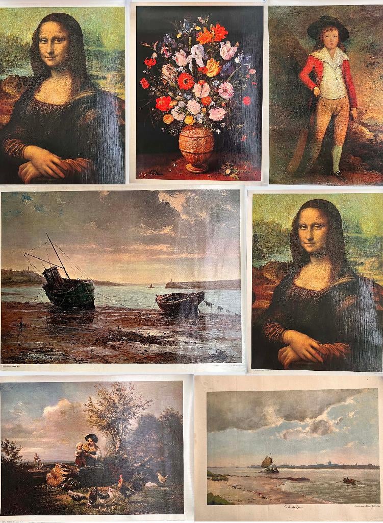 Prachtige set 7 vintage kunstdrukken/posters (Oude Meesters), Ophalen of Verzenden