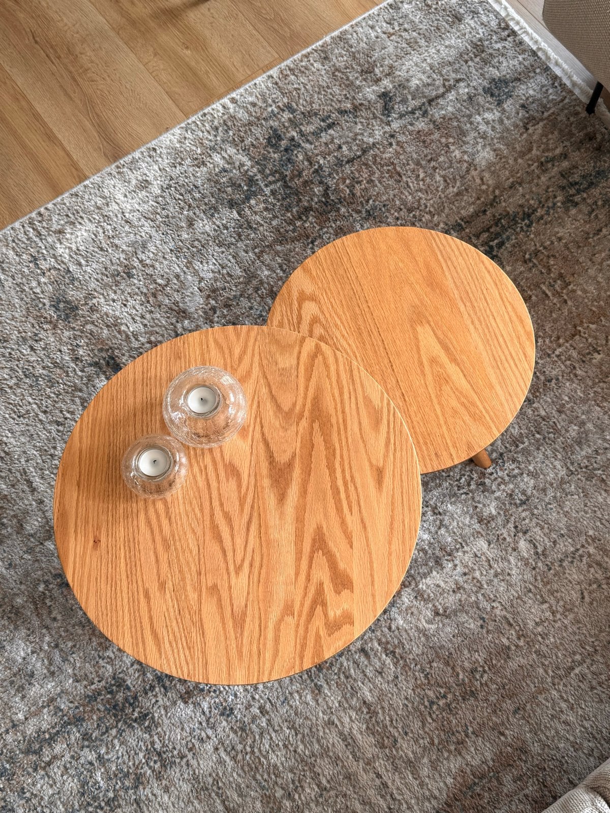 Twee ronde salontafels van Loods 5 - Eikenhout, Ophalen, Zo goed als nieuw, Rond, Eikenhout