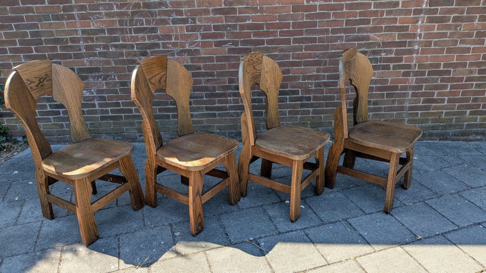Brutalist eikenhout, jaren 60, eikenhout, België, setprijs, Huis en Inrichting, Stoelen, Ophalen, Gebruikt, Bruin, Vier