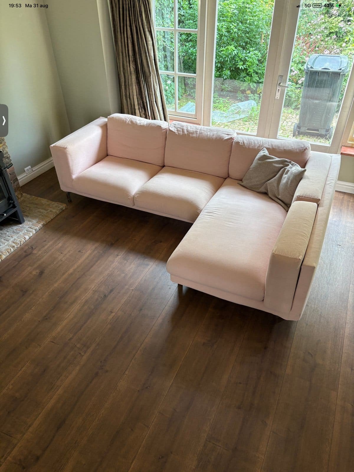 Roze Ikea Nockeby loungebank, Huis en Inrichting, Banken | Bankstellen, Ophalen, 250 tot 300 cm, 100 tot 125 cm, Hoekbank
