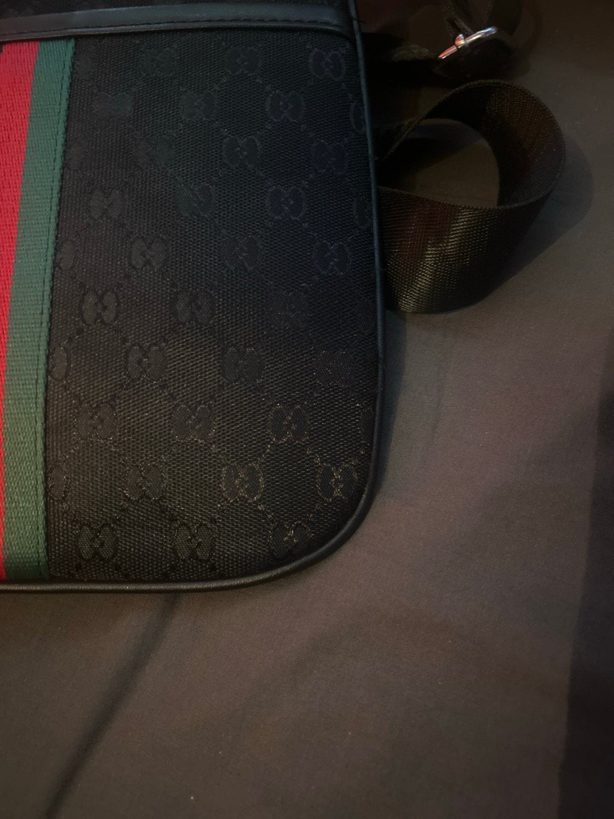 Gucci Schoudertasje - Zwart met Groen/Rood streep, Ophalen of Verzenden, Gebruikt, Zwart, Schoudertasje