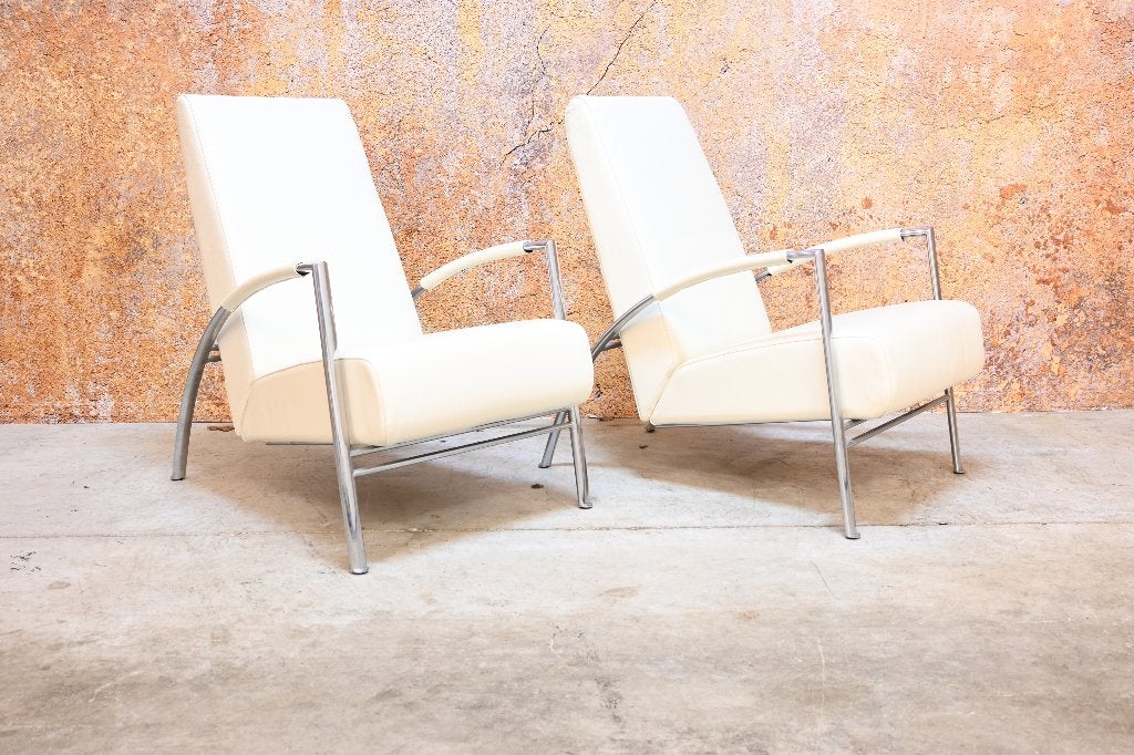 ZGANieuw 2 witte leren Harvink de Club design fauteuils, Harvink, Harvink, 75 tot 100 cm, Ophalen of Verzenden