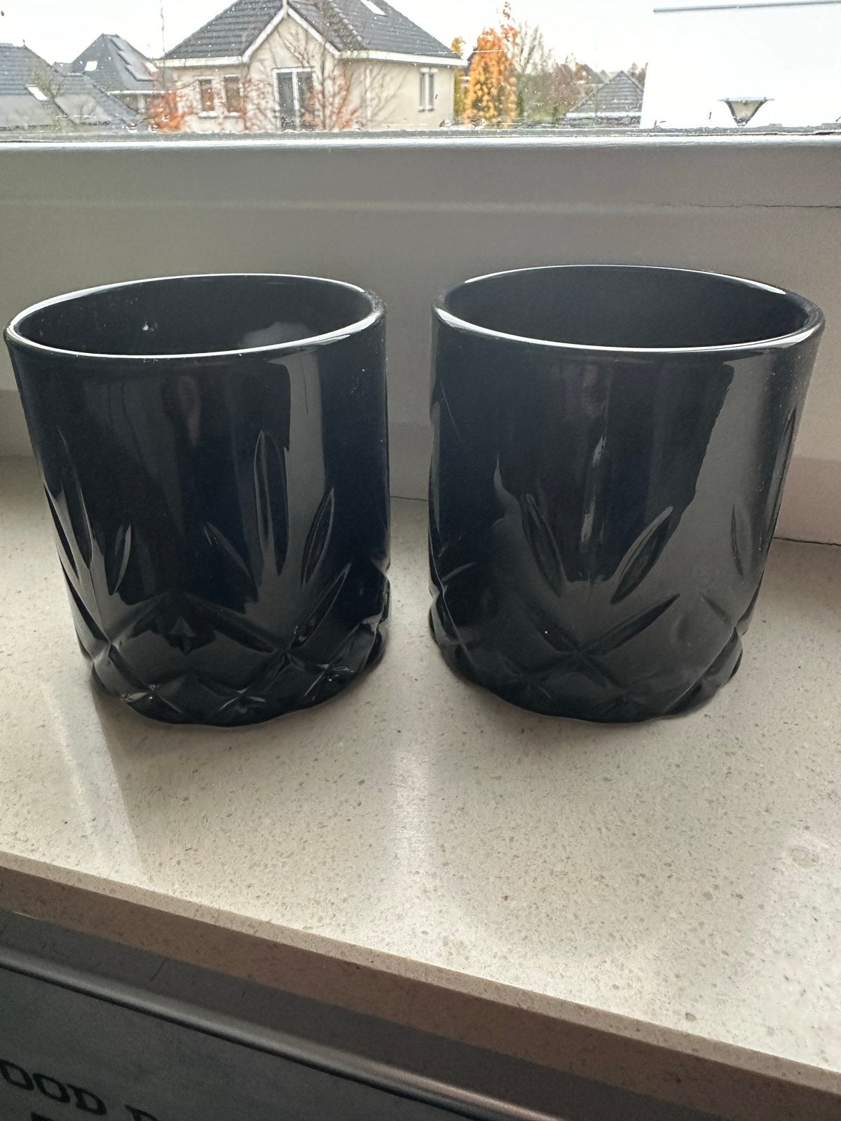 Set van 2 zwarte bloempotjes met patroon, Ophalen of Verzenden, Gebruikt, Rond, Minder dan 25 cm