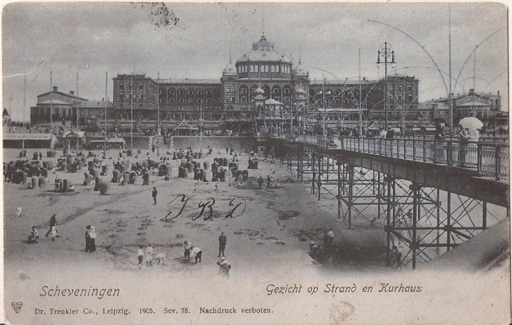 Scheveningen Gezicht op Strand en Kurhaus 1906 Trenkler, Ophalen of Verzenden, Voor 1920, Gelopen, Zuid-Holland