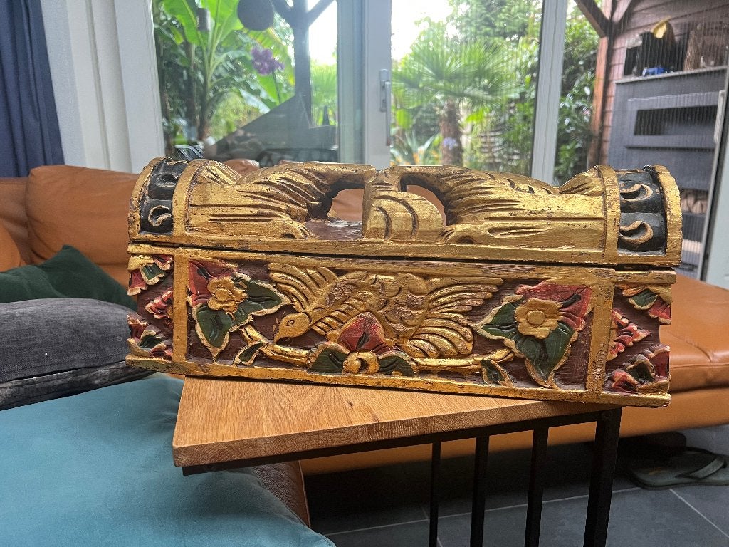 Houtsnijwerk kist Bali indonesie handwerk 48 cm, Minder dan 50 cm, Gebruikt, Minder dan 50 cm, Ophalen of Verzenden