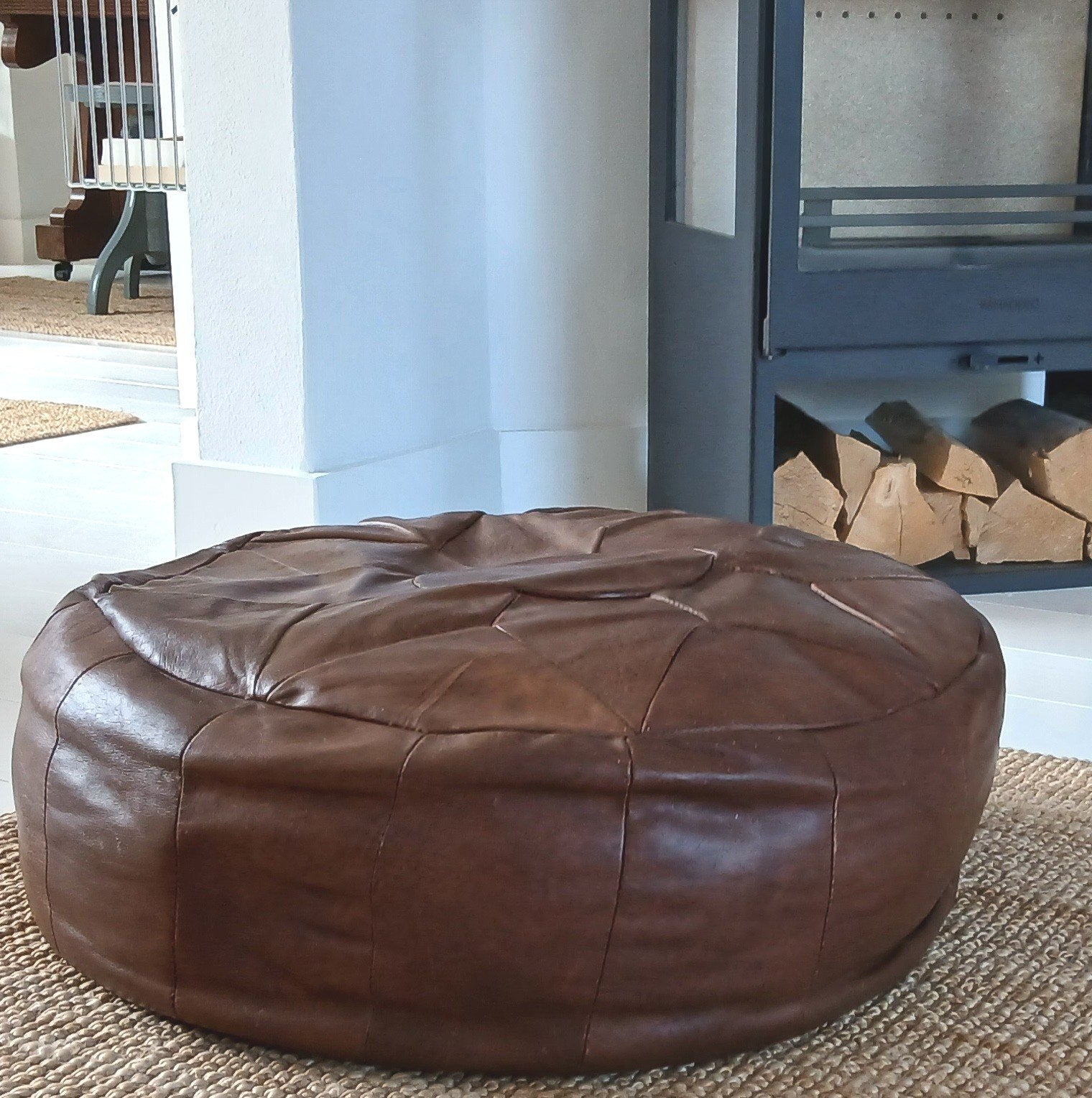Vintage Marocain Poef, (Bruin), Huis en Inrichting, Banken | Voetenbanken en Poefen, Ophalen, Rond, Minder dan 50 cm, Minder dan 50 cm