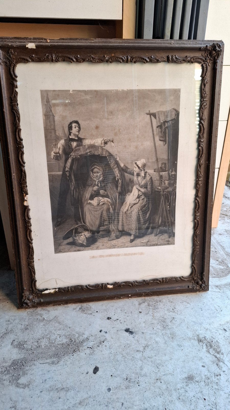 Antieke Franse prent in originele lijst, Parijs, Ophalen, Klassiek, Portret of Personen