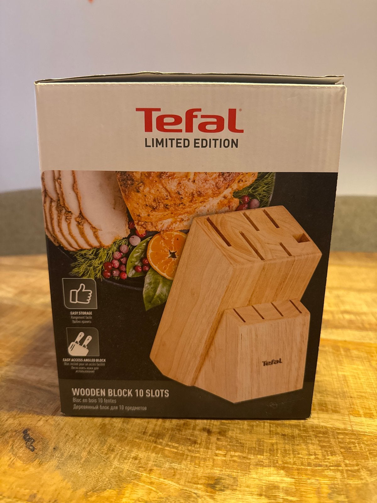 Nieuw Tefal messenblok, Limited Edition, voor 10 messen, Ophalen of Verzenden, Nieuw, Hout, Bruin