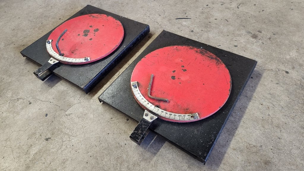 2 degelijke stalen uitlijnplaten / draaiplaten, Auto diversen, Ophalen, Gebruikt