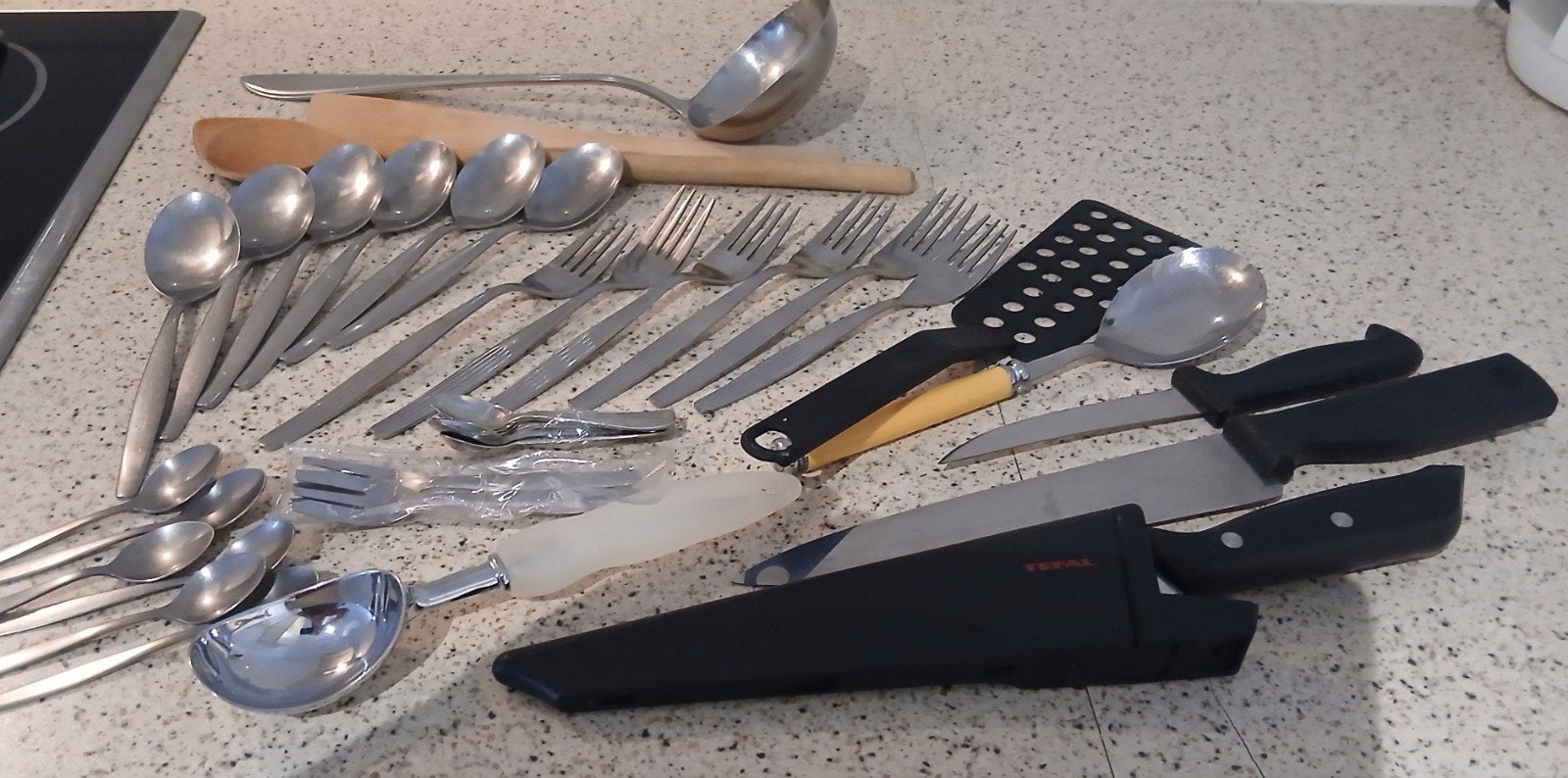 Bestek: Keukenbenodigheden (Snijmes Tefal), Huis en Inrichting, Ophalen of Verzenden, Zo goed als nieuw, Rvs of Chroom