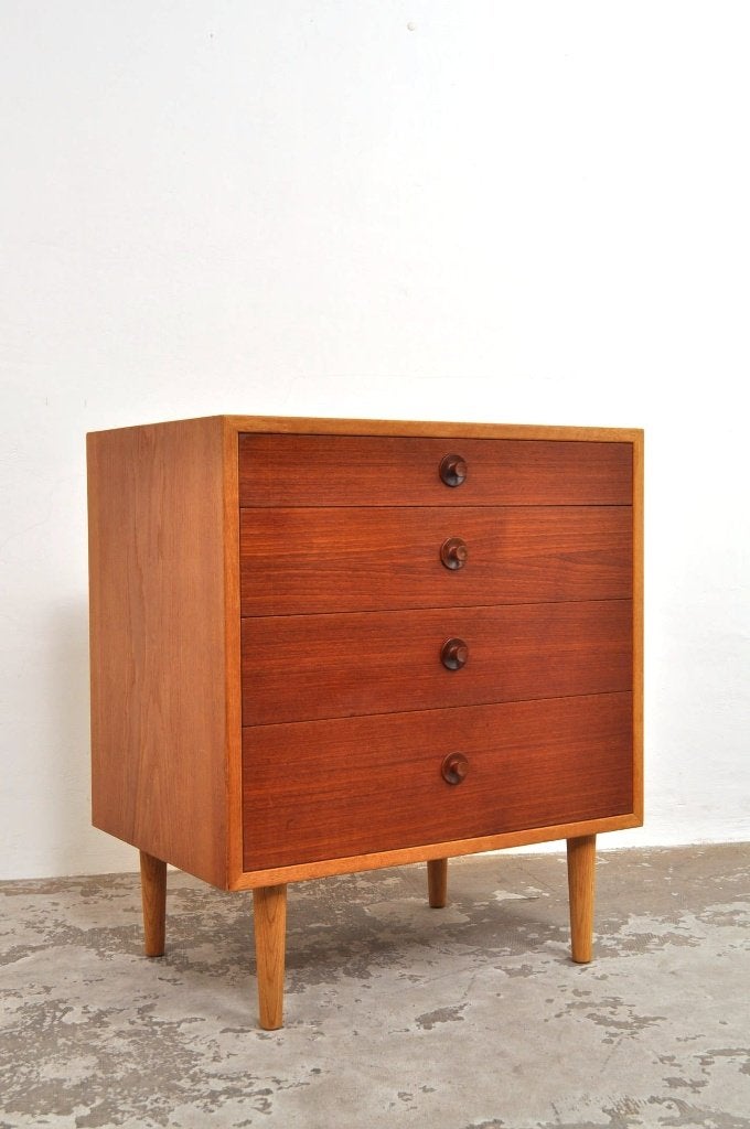 Vintage Deense ladekast teak eiken Børge Mogensen jaren 50, Gebruikt, 3 of 4 laden, Minder dan 100 cm, 25 tot 50 cm