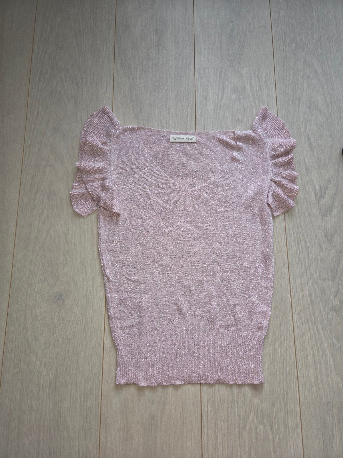 Roze lurex glans gebreide top truitje vlindermouw M Made In, Kleding | Dames, Tops, Maat 38/40 (M), Made in Italy, Ophalen of Verzenden