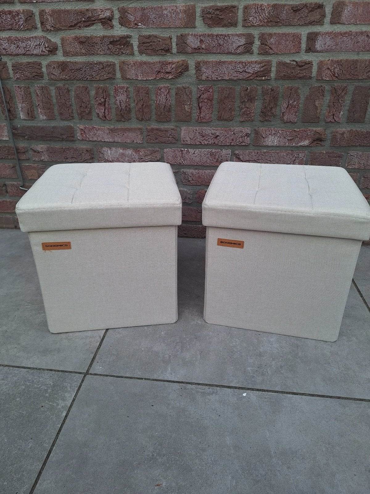 Poef Voetenbankje Opbergbank Set van 2 Crème Wit 30x30x30cm, Minder dan 50 cm, Vierkant, Nieuw, Minder dan 50 cm