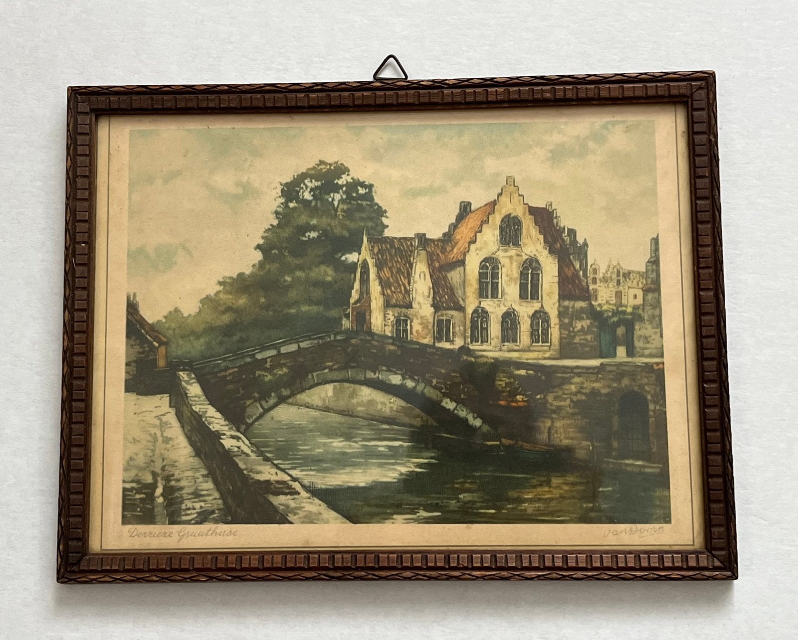 Vintage kleurenlitho “Derriere Gruuthuse”, Ophalen of Verzenden