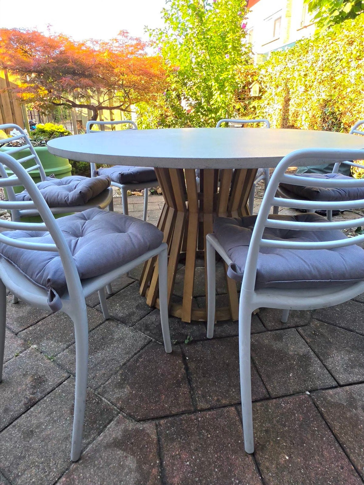 tuinset ronde tafel tuintafel beton japandi 6 stoelen grijs, Tuin en Terras, Tuinsets en Loungesets, Ophalen, Overige materialen
