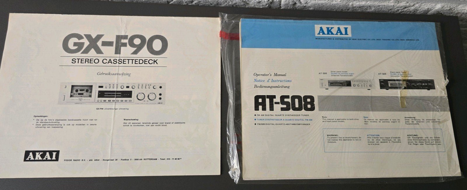 Vintage Gebruiksaanwijzing AKAI GX-F90 + AT- 508, Audio, Tv en Foto, Cassettedecks, Ophalen of Verzenden, Akai