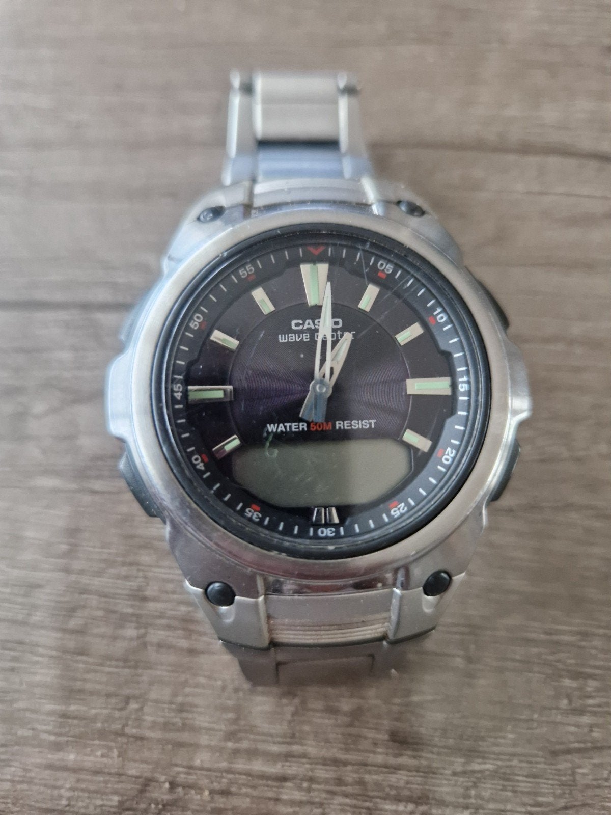 Casio Wave Ceptor, Sieraden, Tassen en Uiterlijk, Horloges | Heren, Zo goed als nieuw, Polshorloge, Casio, Staal, Staal, Ophalen