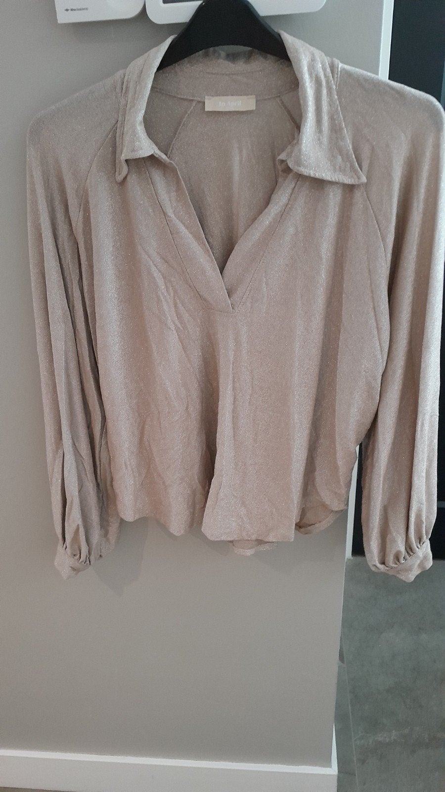 Chique goud lurex top, maat M/L in april 1986, Maat 38/40 (M), In april, Beige, Ophalen of Verzenden