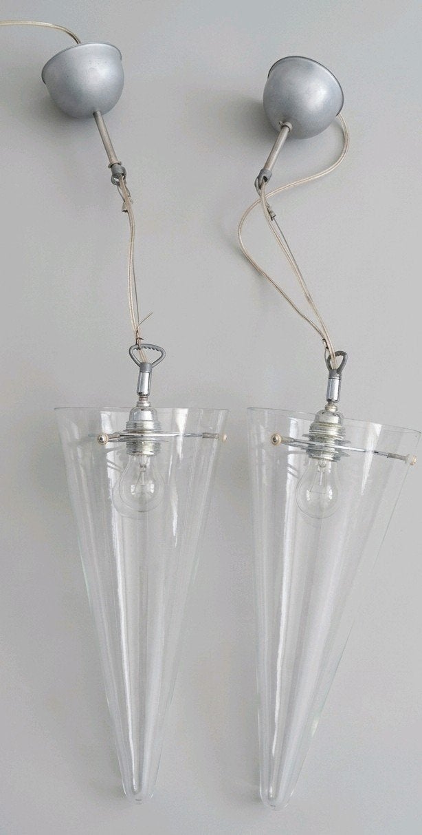 2 grote vintage Dutch Design Hanglampen, Pola International, Ophalen, Zo goed als nieuw, Glas