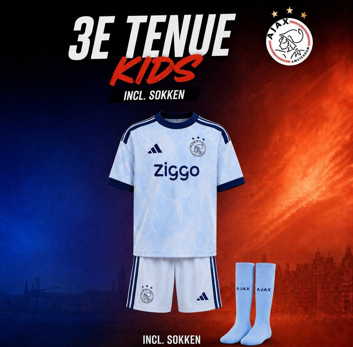 Nieuw Ajax tenue maat 122 met sokken, Maat XS of kleiner, Verzenden, Nieuw, Set