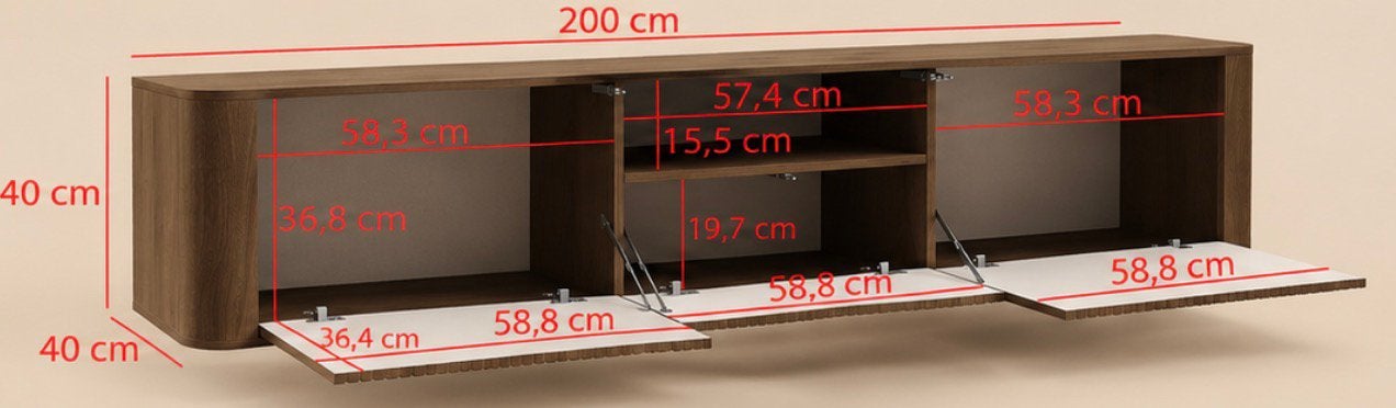 Japandi tv meubel zwevend walnoot, Ophalen, Japandi, Nieuw, 200 cm of meer
