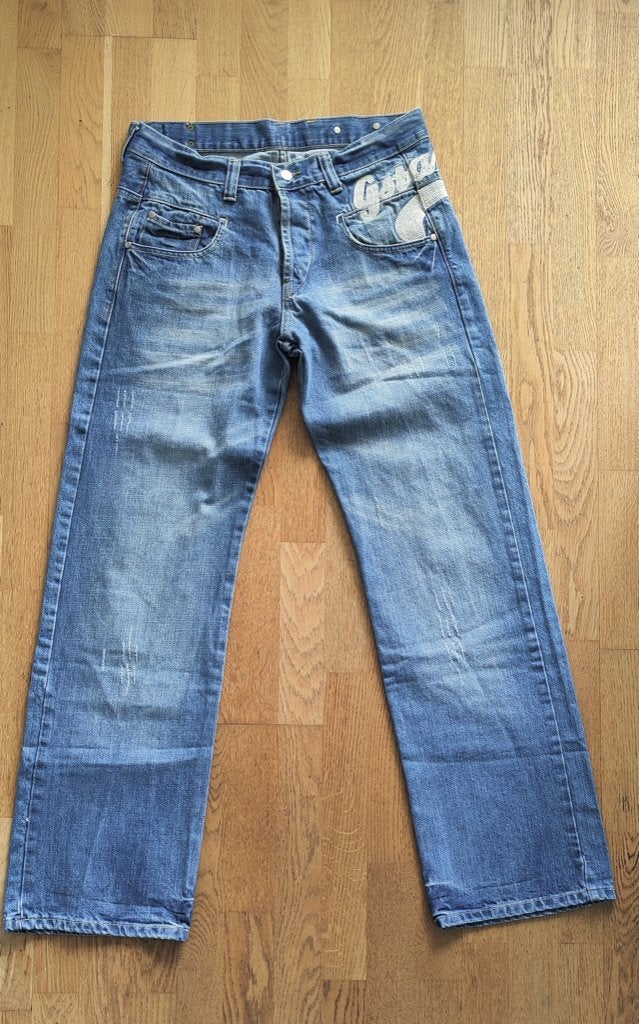 G-Star RAW 3301 geborduurd w31 l34, Blauw, Ophalen of Verzenden, W33 - W34 (confectie 48/50), Gedragen