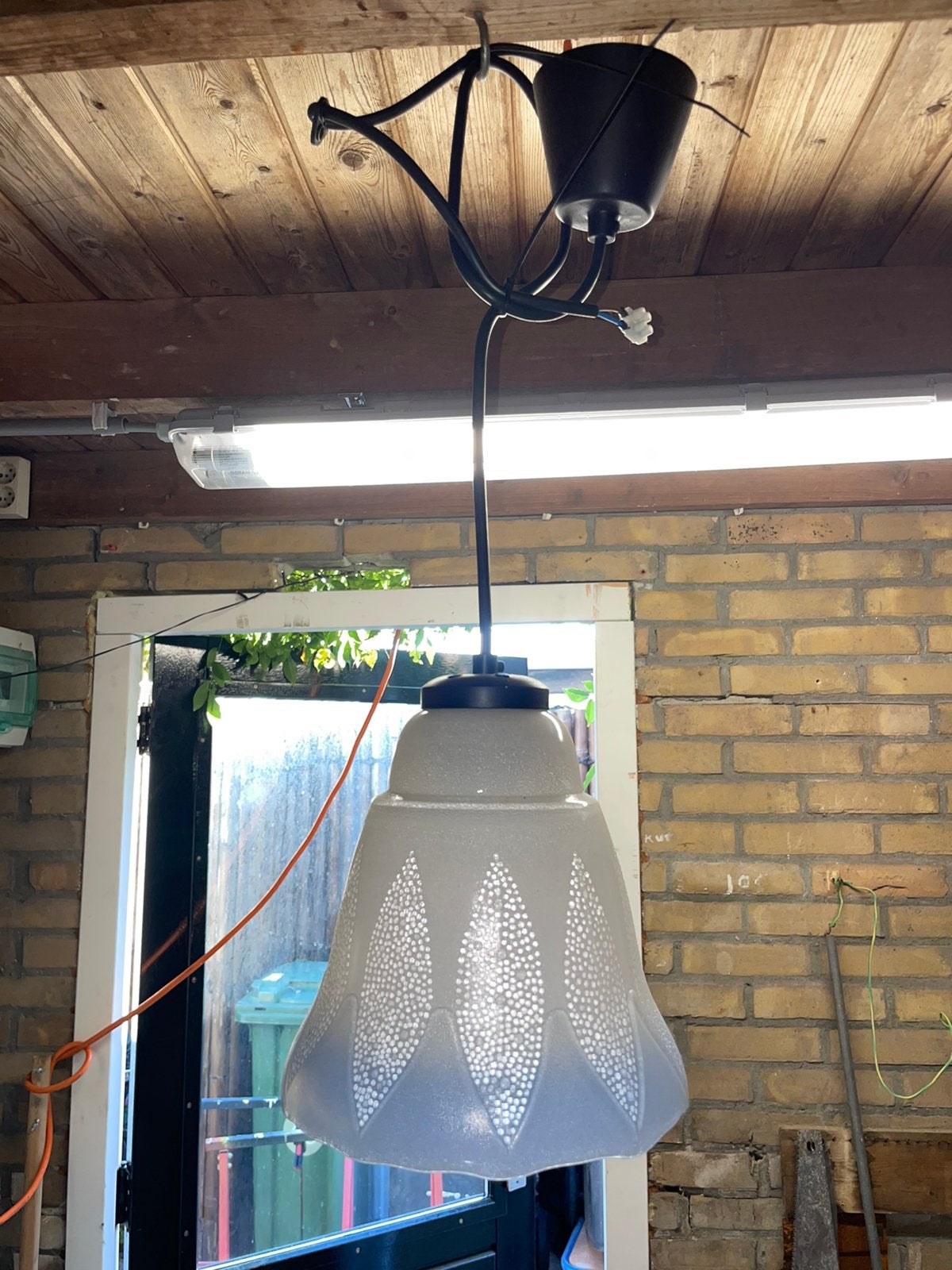 Vintage opaal glazen lamp blauw, Ophalen of Verzenden, Zo goed als nieuw