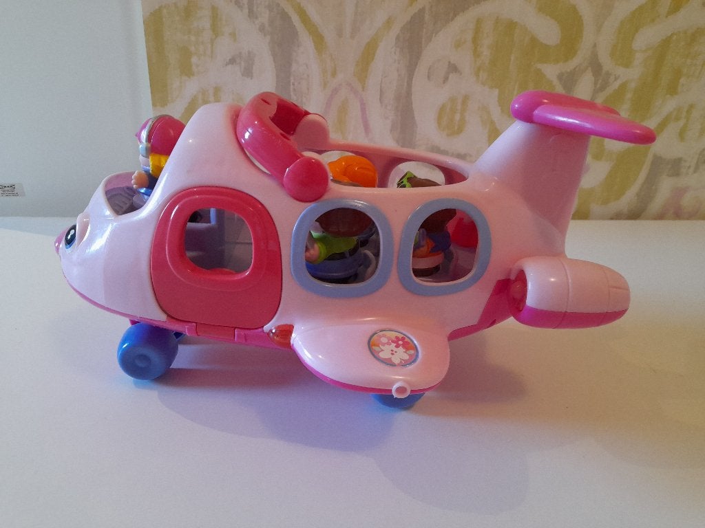 Fisher Price Little People vliegtuig roze met poppetje, Kinderen en Baby's, Ophalen of Verzenden, Gebruikt, Auto of Voertuig, Met licht