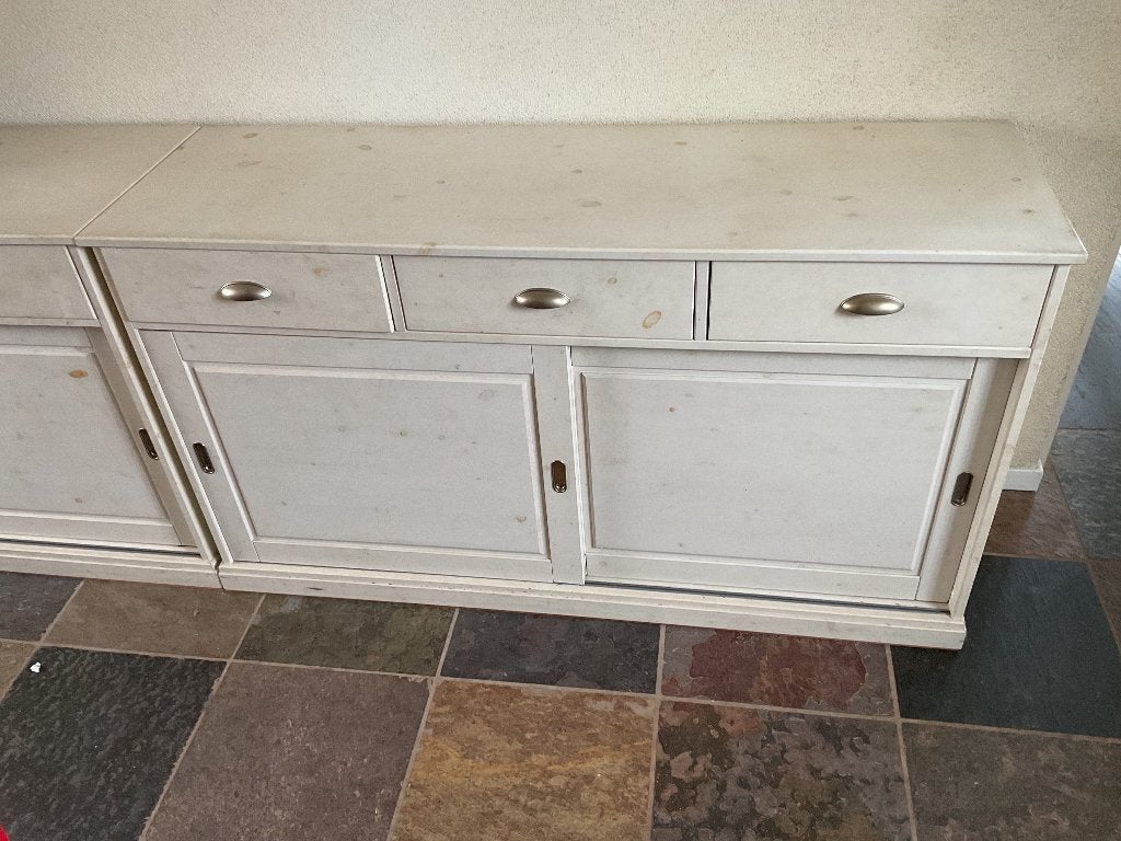 Grenen dressoir met schuifdeuren en lades, Huis en Inrichting, Kasten | Dressoirs, Ophalen, Gebruikt, Landelijk, Grenenhout