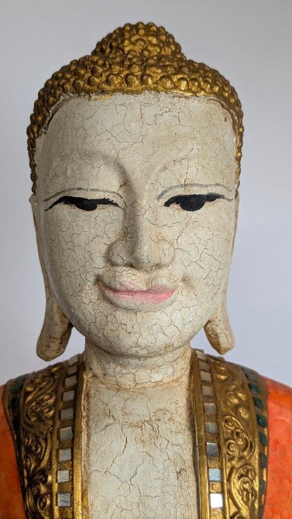 Standbeeld staande boeddha - massief hout - Thailand, Ophalen, Beeld, 82 cm, Hout
