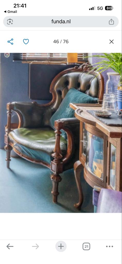 Antieke Chesterfield fauteuil - Groen leer, Ophalen of Verzenden