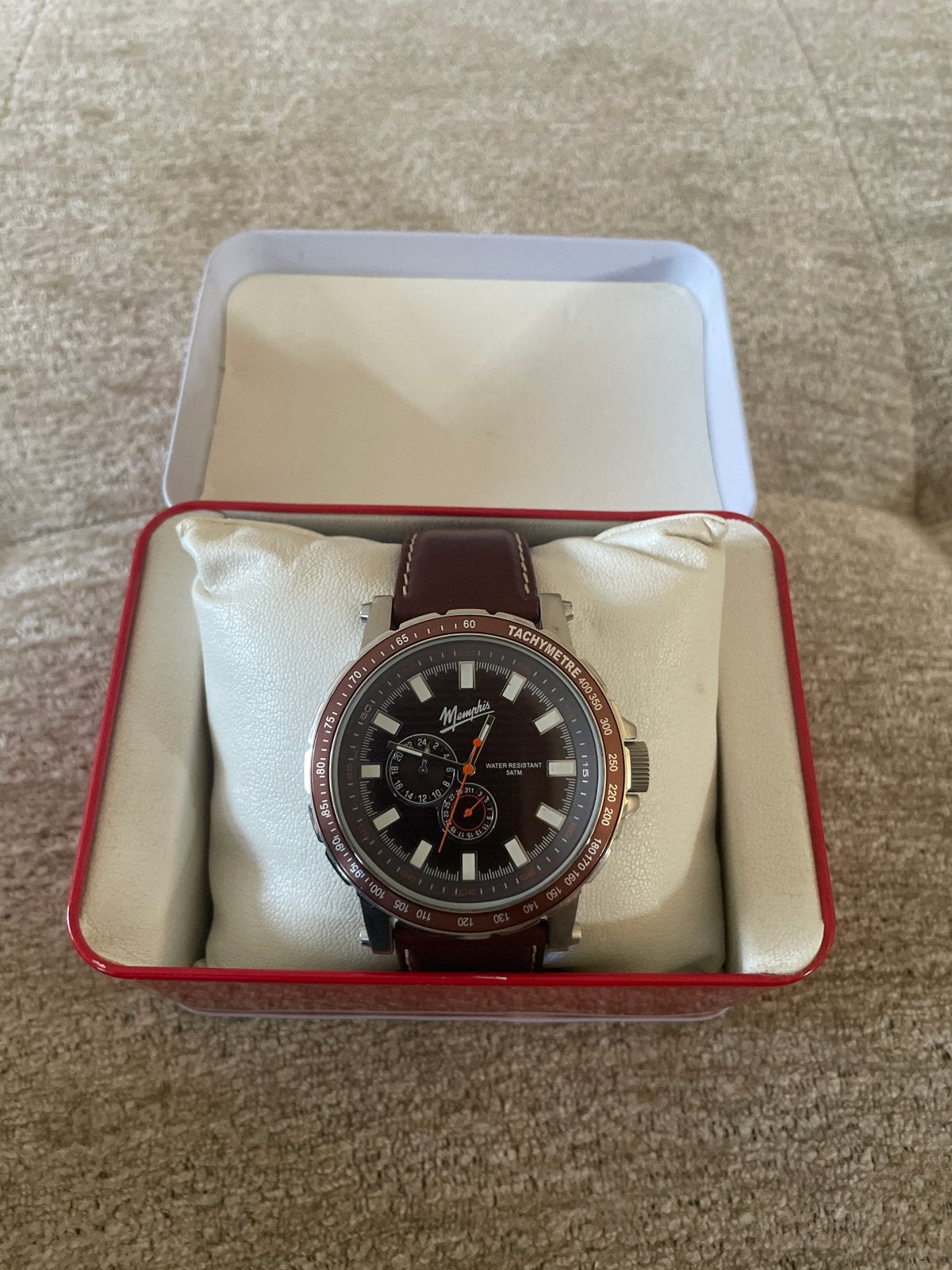 Memphis herenhorloge met bruine leren band, Ophalen of Verzenden, Staal, Zakhorloge, Overige merken